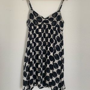 Black/White Polka Dot Silk Chiffon Baby Doll Dress